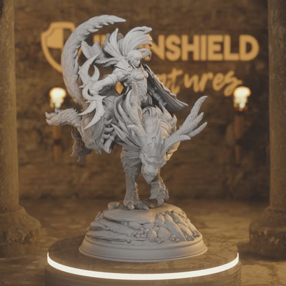 Glynbel Mounted High Elf Priestess Ranger Archer — 360° rotating view of 3D printed DnD miniature