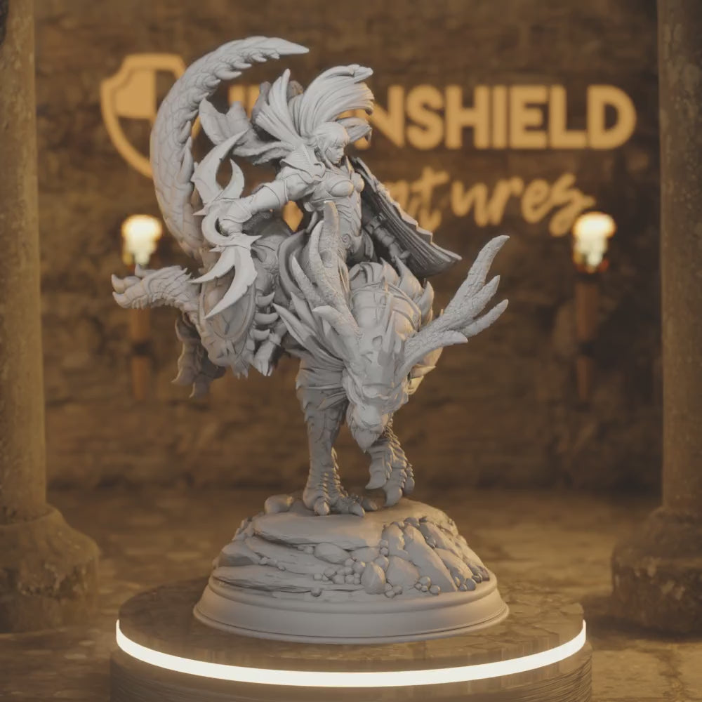 Glynbel Mounted High Elf Priestess Ranger Archer — 360° rotating view of 3D printed DnD miniature