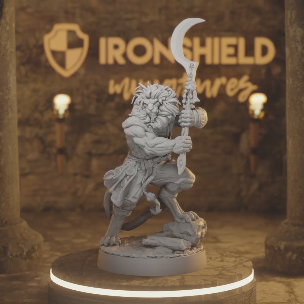 Leorin Warblade Beastfolk Barbarian DnD miniature 3D printed resin tabletop RPG figure
