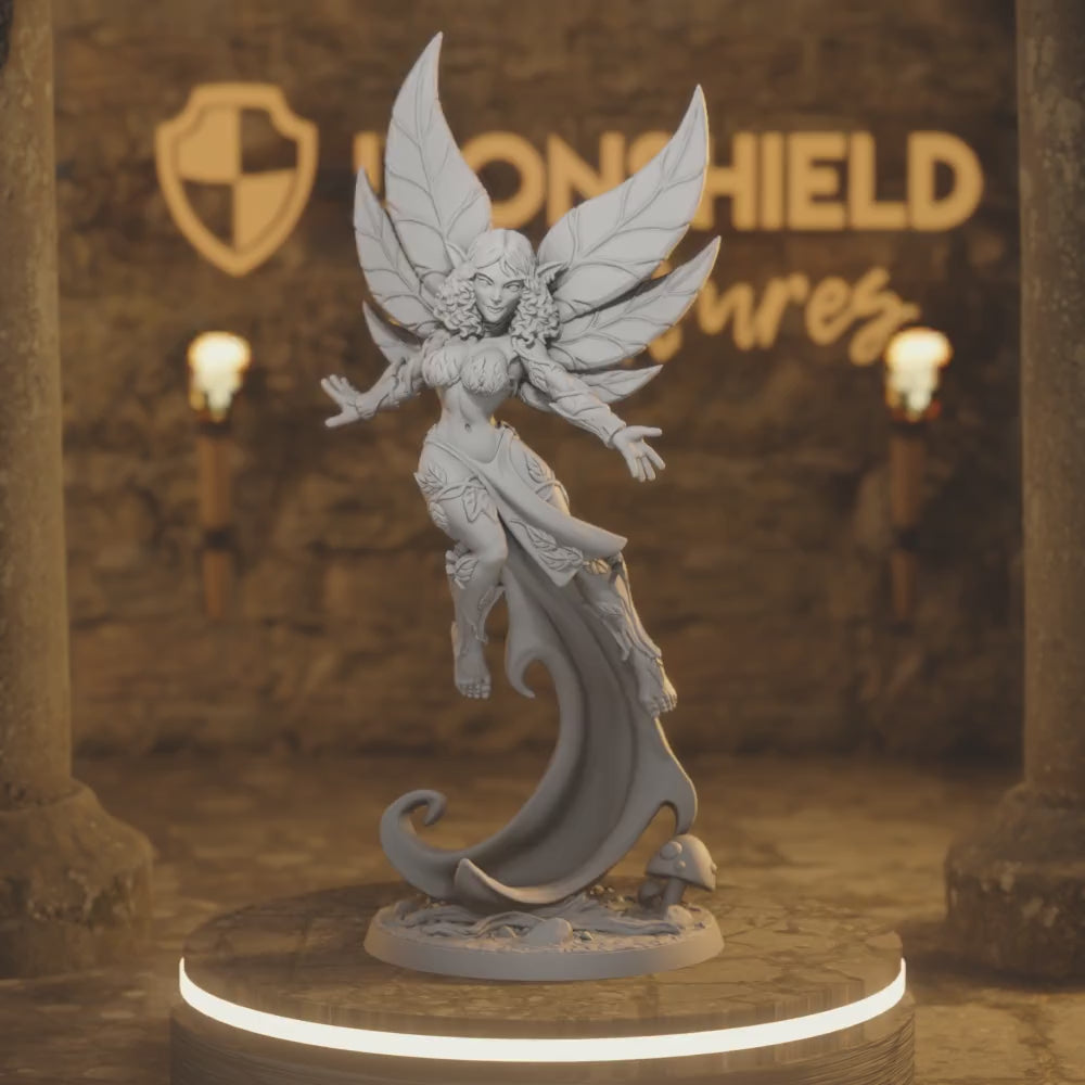 Myrilla Female Forest Fairy Fey — 360° rotating view of 3D printed DnD miniature