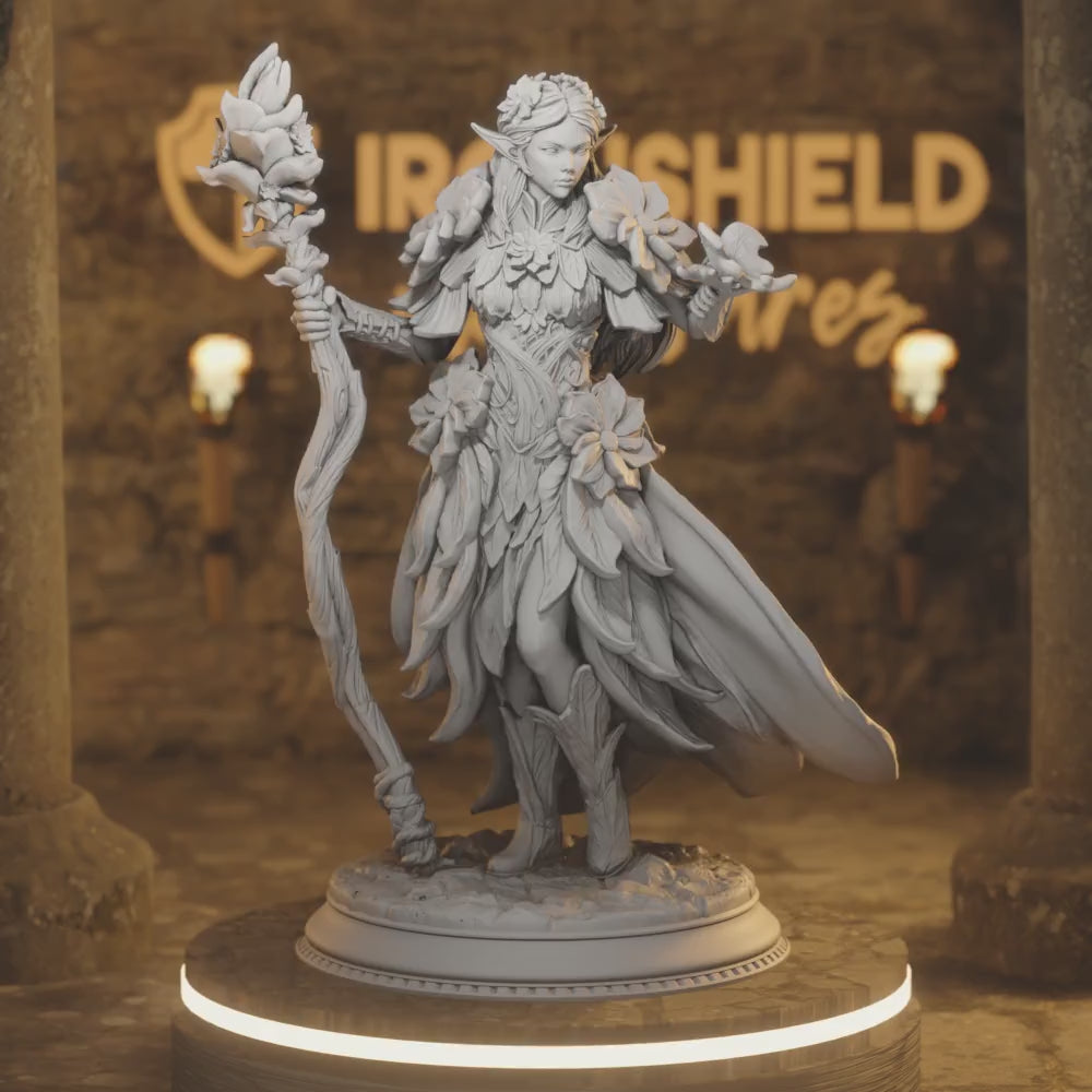 Synoria Elf fey Druid Mage Priestess Wizard — 360° rotating view of 3D printed DnD miniature