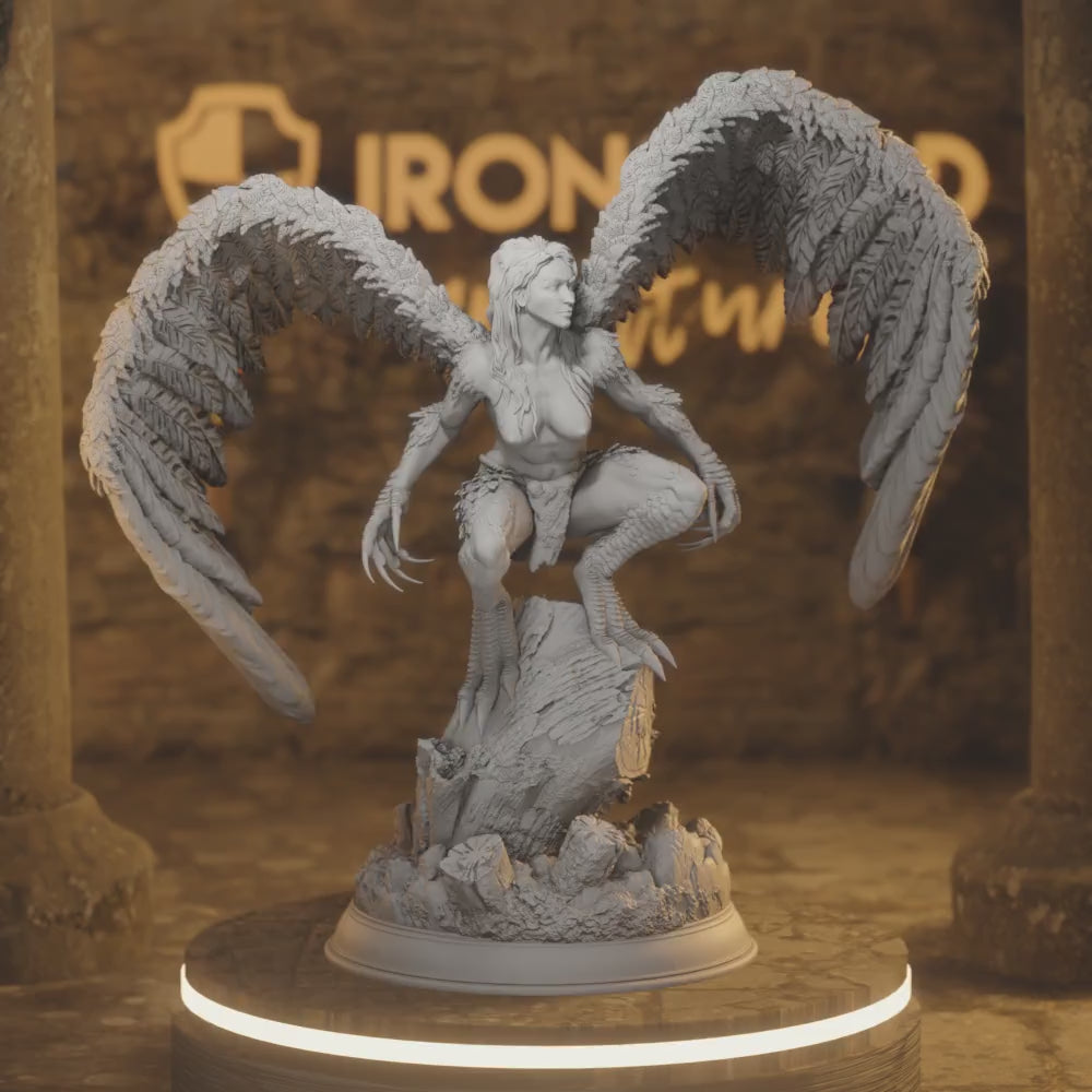 Hill Harpie Sitting Hyl Hygrie Monster — 360° rotating view of 3D printed DnD miniature