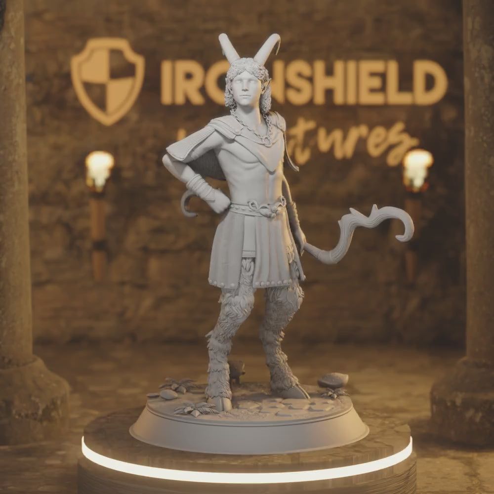 Fey Satyr Moon Ranger Archer - Ranacio — 360° rotating view of 3D printed DnD miniature