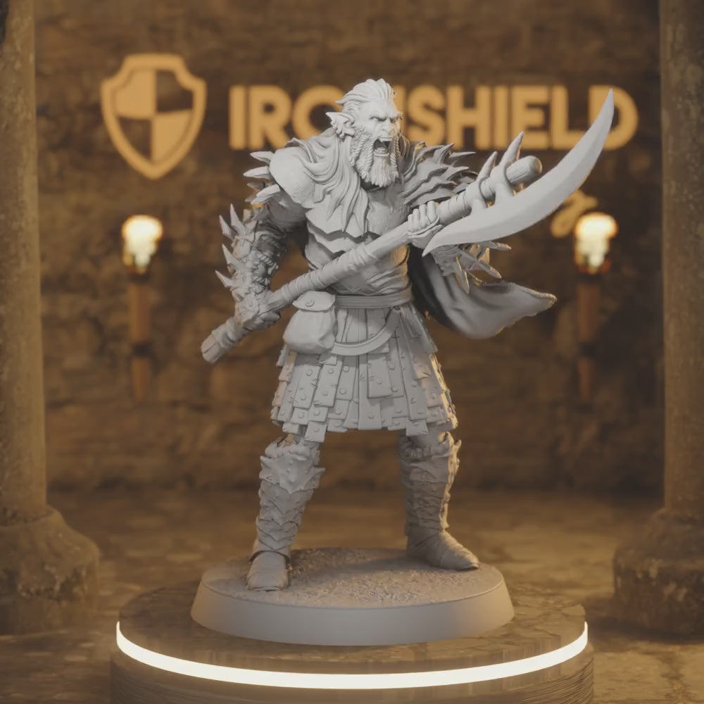 Hobgoblin Spinecleaver 2 – Roaring Warrior Cleaver Pose — 360° rotating view of 3D printed DnD miniature