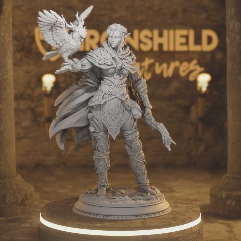 Jesmira Elf Fey Ranger Archer Scout — 360° rotating view of 3D printed DnD miniature