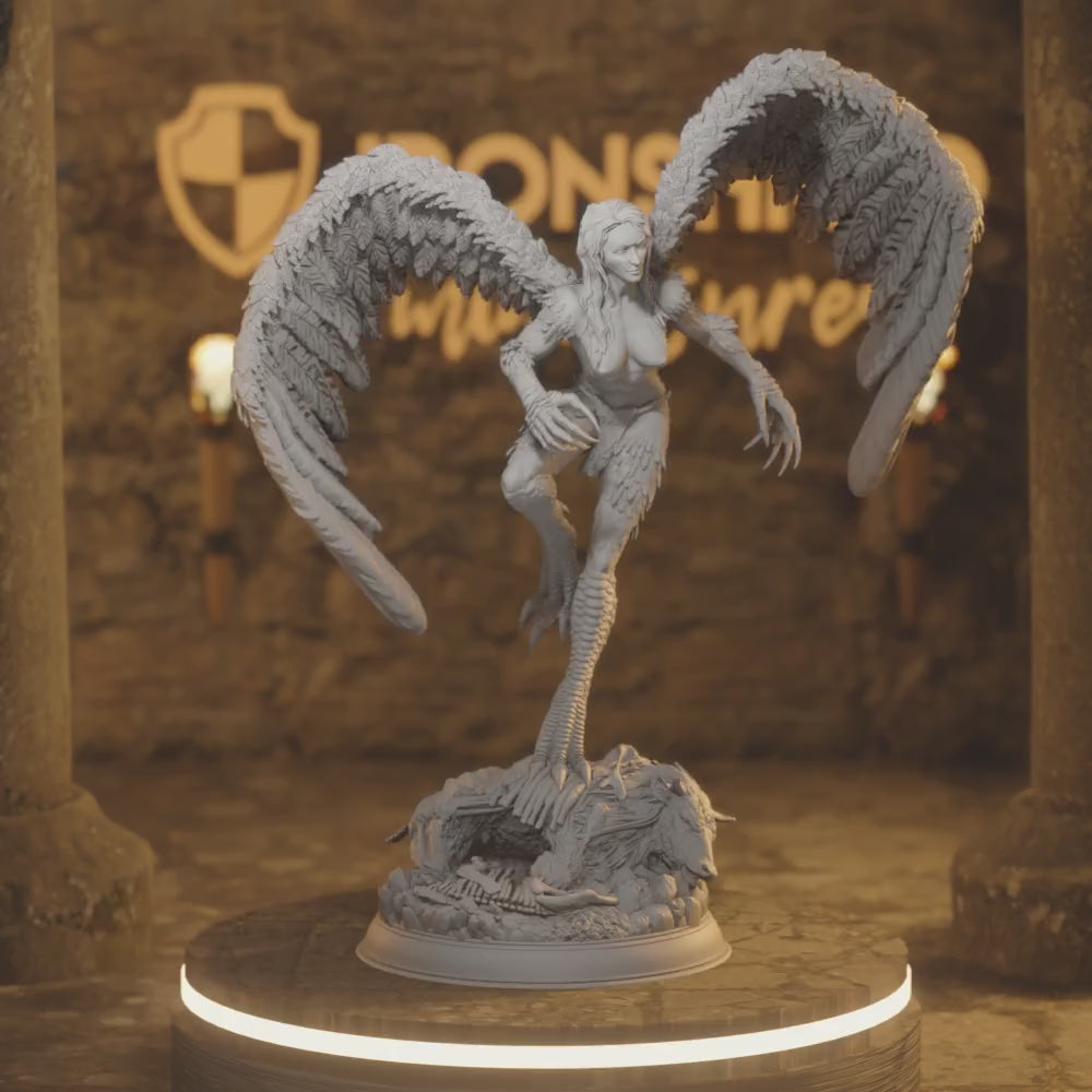 Hill Harpie Standing Hyl Hygrie Monster — 360° rotating view of 3D printed DnD miniature