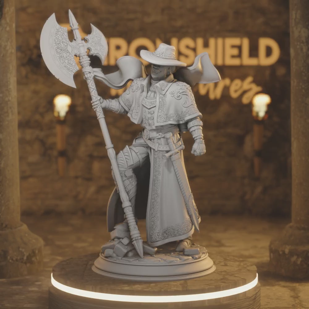 Sir Albert Hunter Fighter Paladin — 360° rotating view of 3D printed DnD miniature