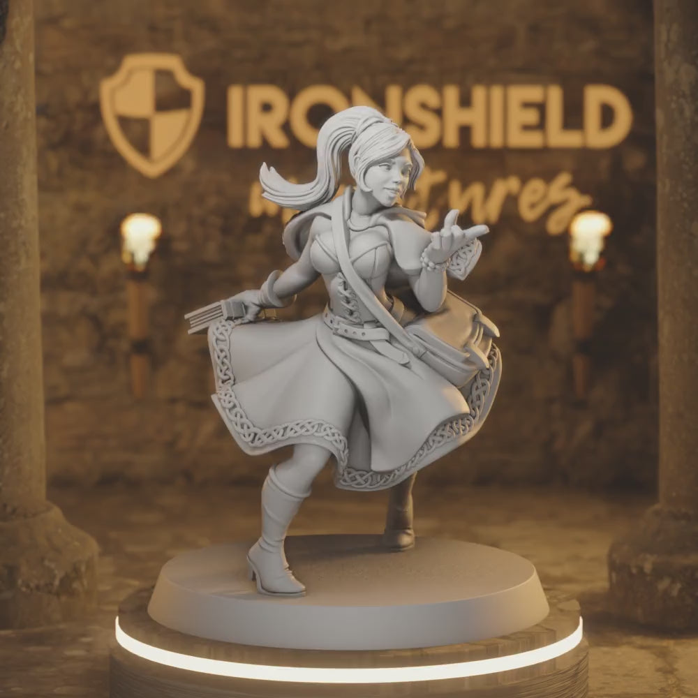 Elisa Village Girl Sorcerer Npc — 360° rotating view of 3D printed DnD miniature