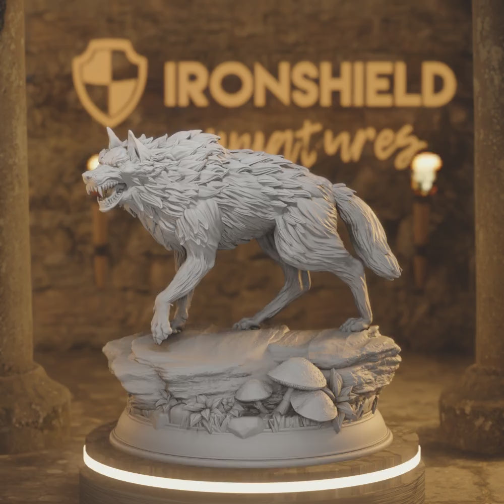 Pair of Northern Direwolves 2x Wolf Figure 12k + Base Print 3D RPG Miniature Gift Idea mini | Dungeons & Dragons Tabletop DM Stash — 360° rotating view of 3D printed DnD miniature