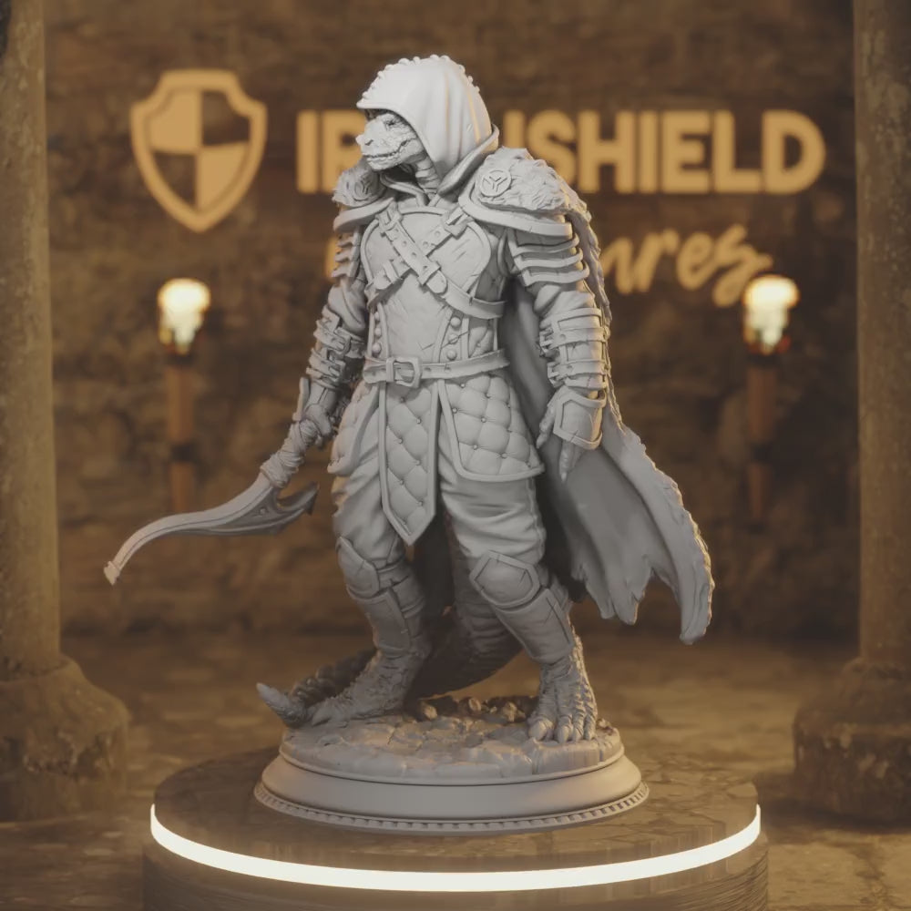 Gelzik Beastfolk Dragon Archer Rogue — 360° rotating view of 3D printed DnD miniature
