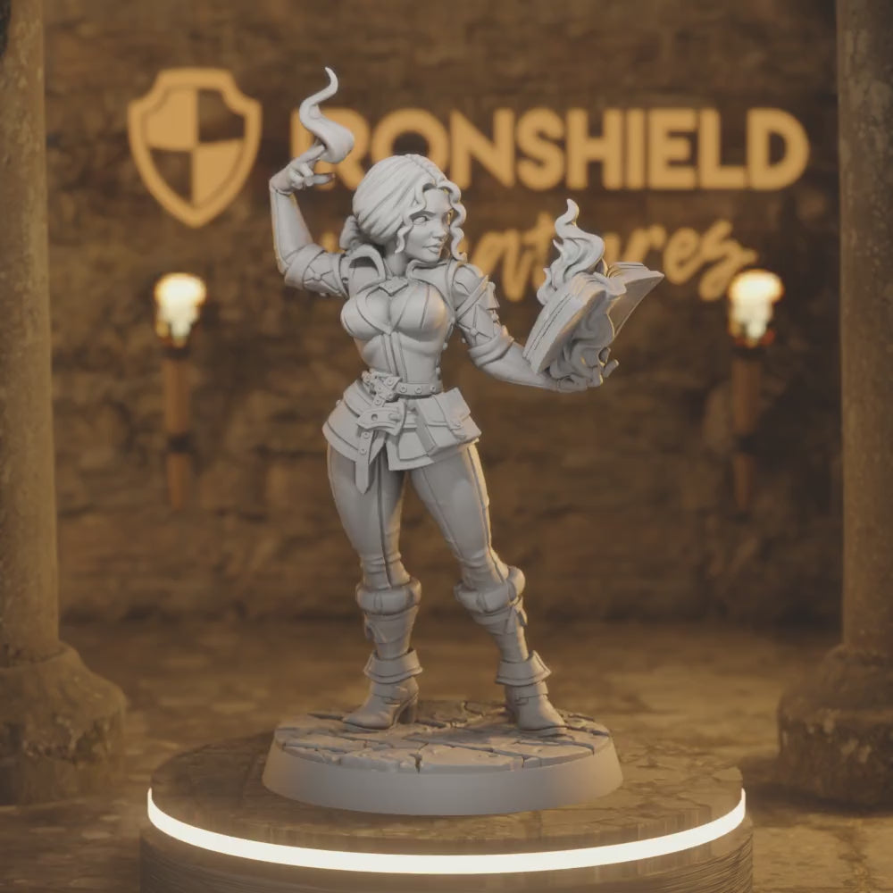 Silveria Woman Wizard Sorcerer 5e Spellcaster — 360° rotating view of 3D printed DnD miniature