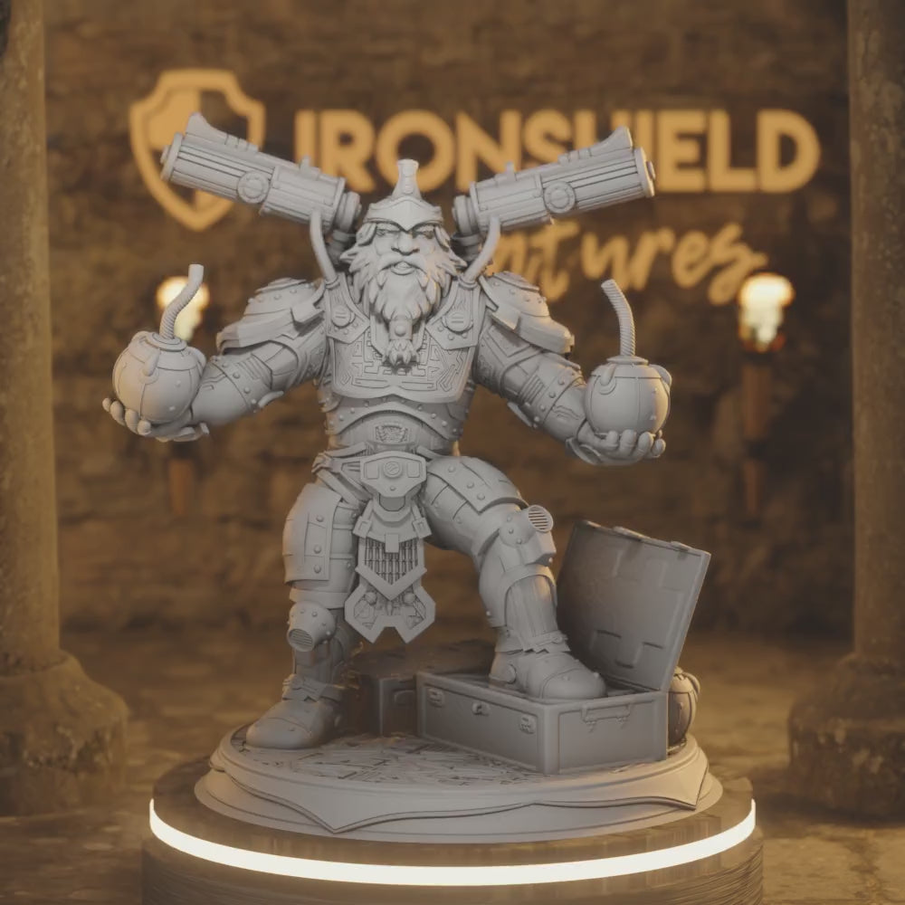 Dwarf Grenadier Artificer Bombs - Duktuk — 360° rotating view of 3D printed DnD miniature
