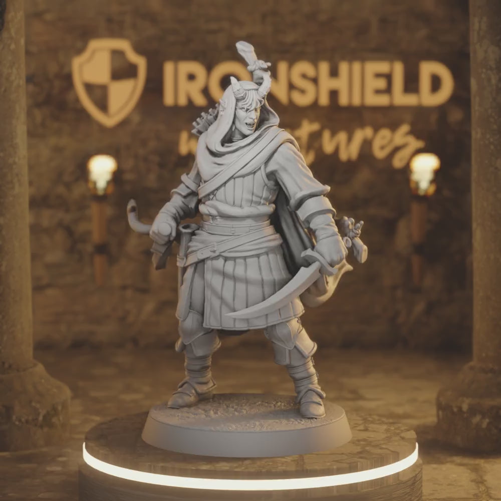 Hellswake wayfarer 2 Tiefling Ranger DnD miniature 3D printed resin tabletop RPG figure
