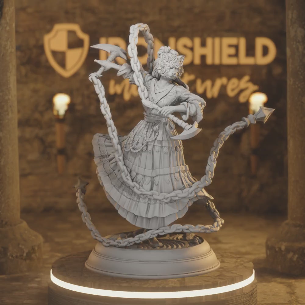 Izumi - Samurai Ninja Fighter Catfolk — 360° rotating view of 3D printed DnD miniature
