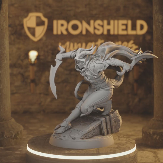 Nalsharine, Shadowstrider Tiefling Rogue DnD miniature 3D printed resin tabletop RPG figure