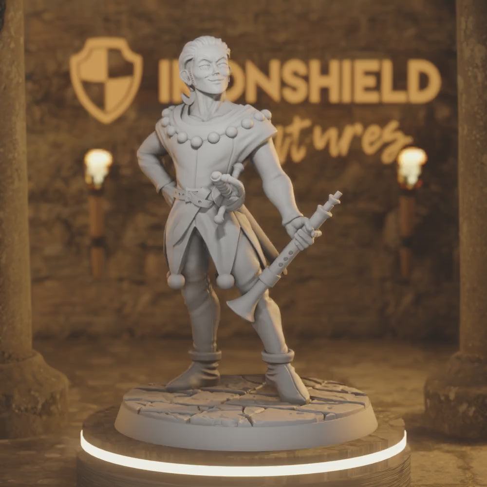 Isidor Human Bard Singer Trumpet — 360° rotating view of 3D printed DnD miniature