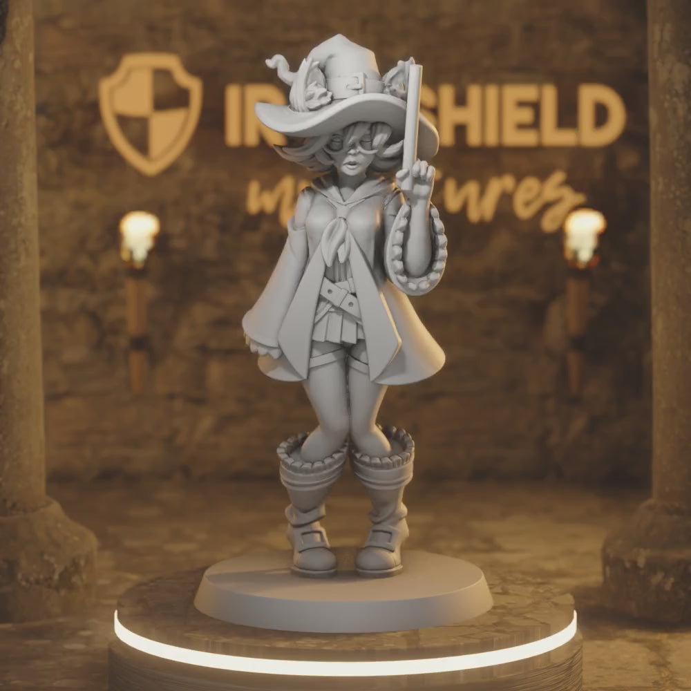 Sunny - Wizard Cute Girl Magic Sorceress — 360° rotating view of 3D printed DnD miniature
