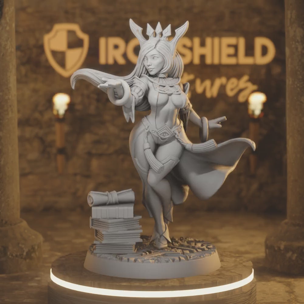 Sapphire Female Wizard Mage Lady Girl — 360° rotating view of 3D printed DnD miniature