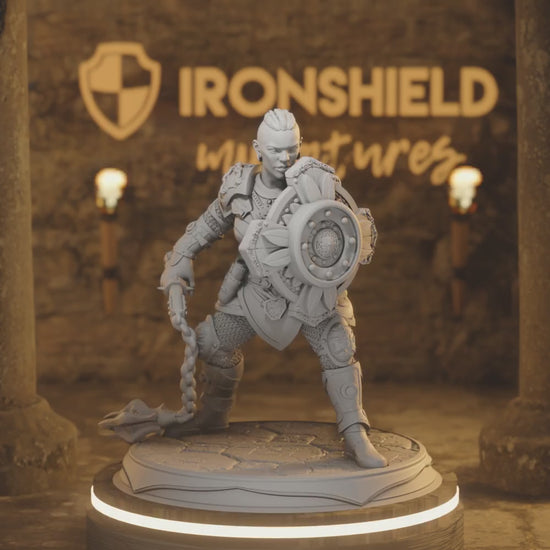 Dwarf Fighter Warrior Cleric Gladiator Tergrid — 360° rotating view of 3D printed DnD miniature