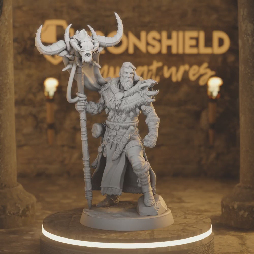 Clan Warrior Bannerman – Flagbearer Viking Tribal Warrior — 360° rotating view of 3D printed DnD miniature