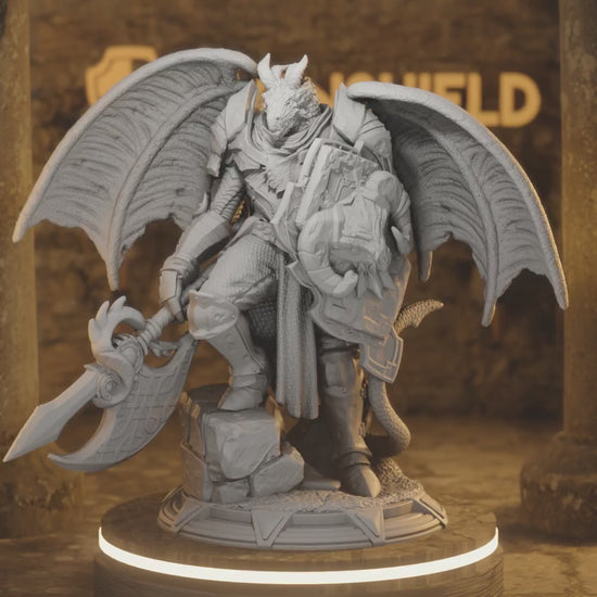 Beastfolk Dragonfolk Knight Tharvian Fighter — 360° rotating view of 3D printed DnD miniature