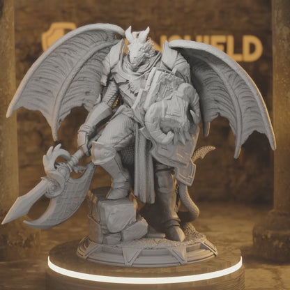 Beastfolk Dragonfolk Knight Tharvian Fighter — 360° rotating view of 3D printed DnD miniature