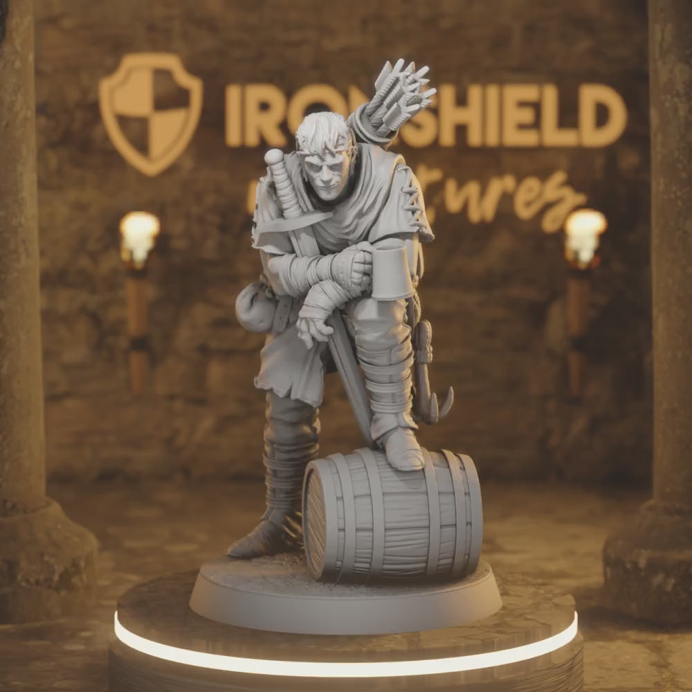 Cutthroat Bandit 5 – Brawler Raider Shield Fighter — 360° rotating view of 3D printed DnD miniature
