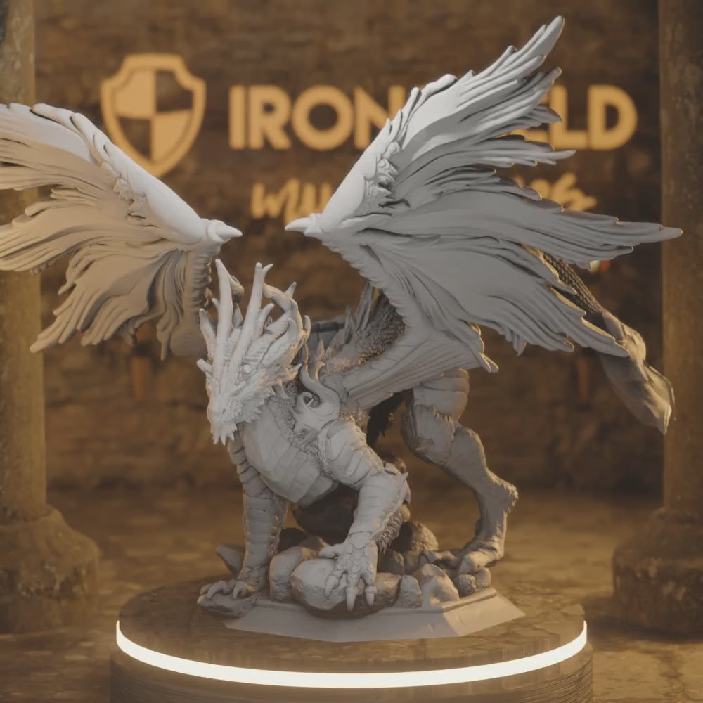 Ancient Lunar Dragon - Glanbeli GIGANT — 360° rotating view of 3D printed DnD miniature