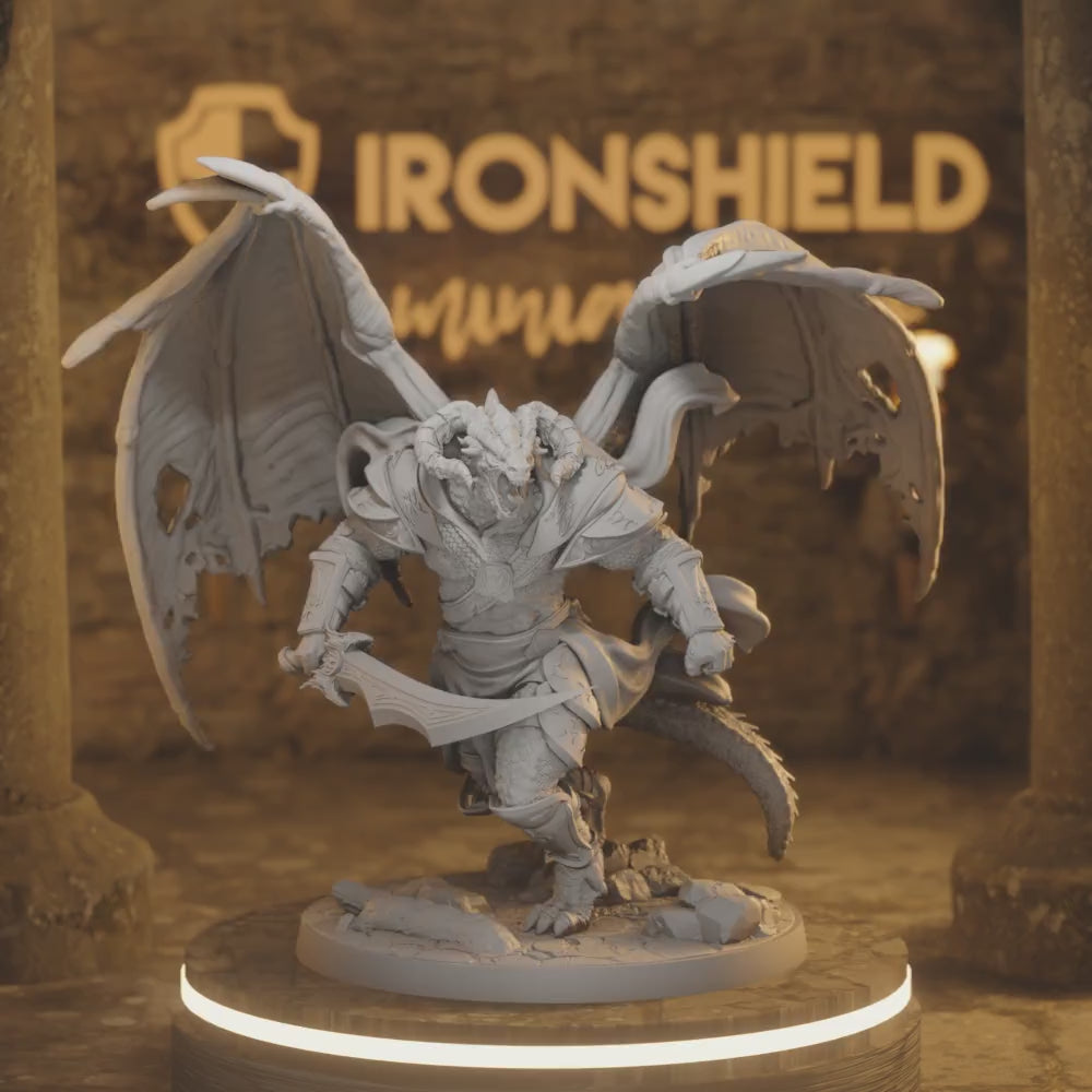 Ascendant Executor – Dragonkin Demon Wings Dual Blade — 360° rotating view of 3D printed DnD miniature