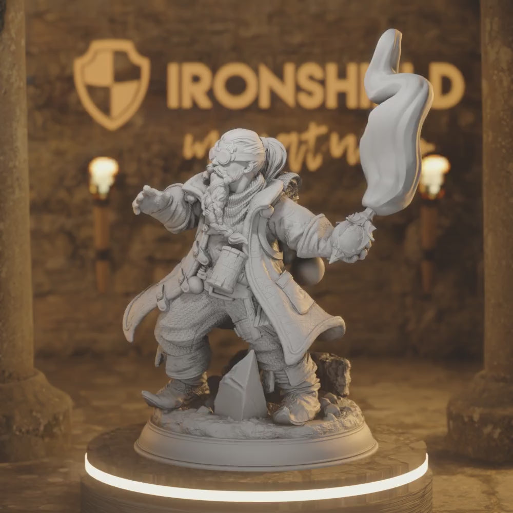 Dwarven Alchemist Artificer - Nesbit — 360° rotating view of 3D printed DnD miniature