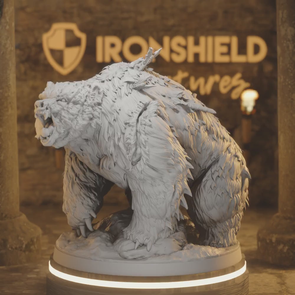 Dire Bear 1 – Ferocious Beast Forest Monster Roaring Pose — 360° rotating view of 3D printed DnD miniature