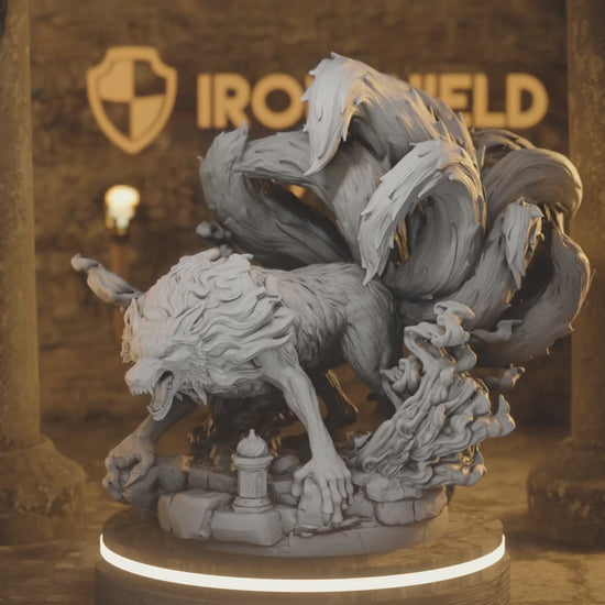 Nine Tailed Fire Fox - Kyubiko Monster — 360° rotating view of 3D printed DnD miniature