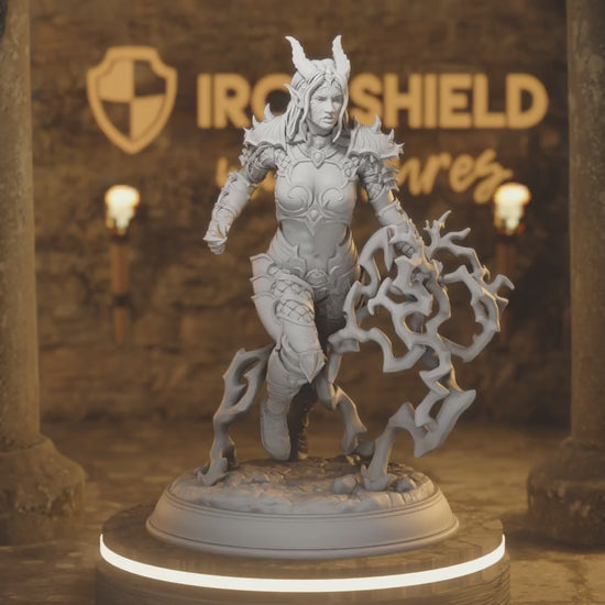 Aurestia Tiefling Elf Sorcerer Warlock — 360° rotating view of 3D printed DnD miniature