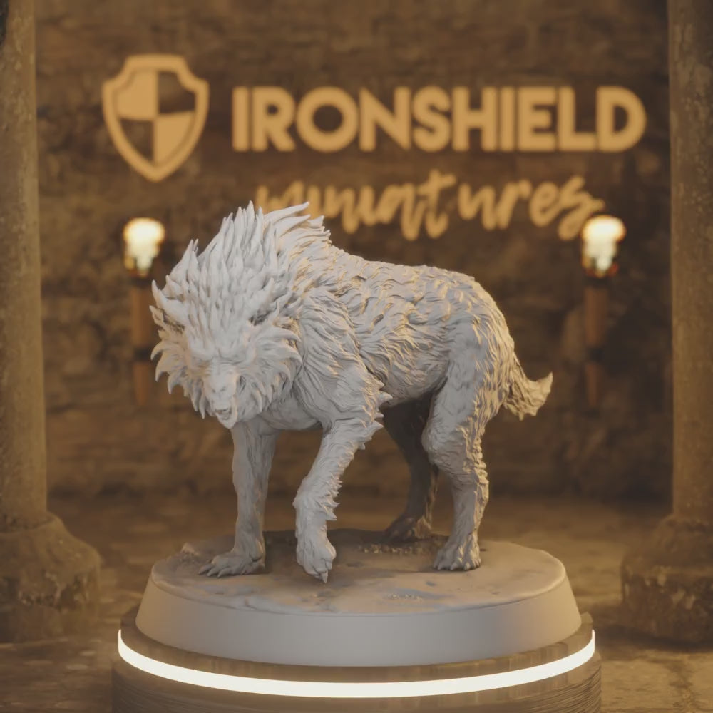 Young Silverpelt Wolf – Wild Companion Beast Monster Creature — 360° rotating view of 3D printed DnD miniature