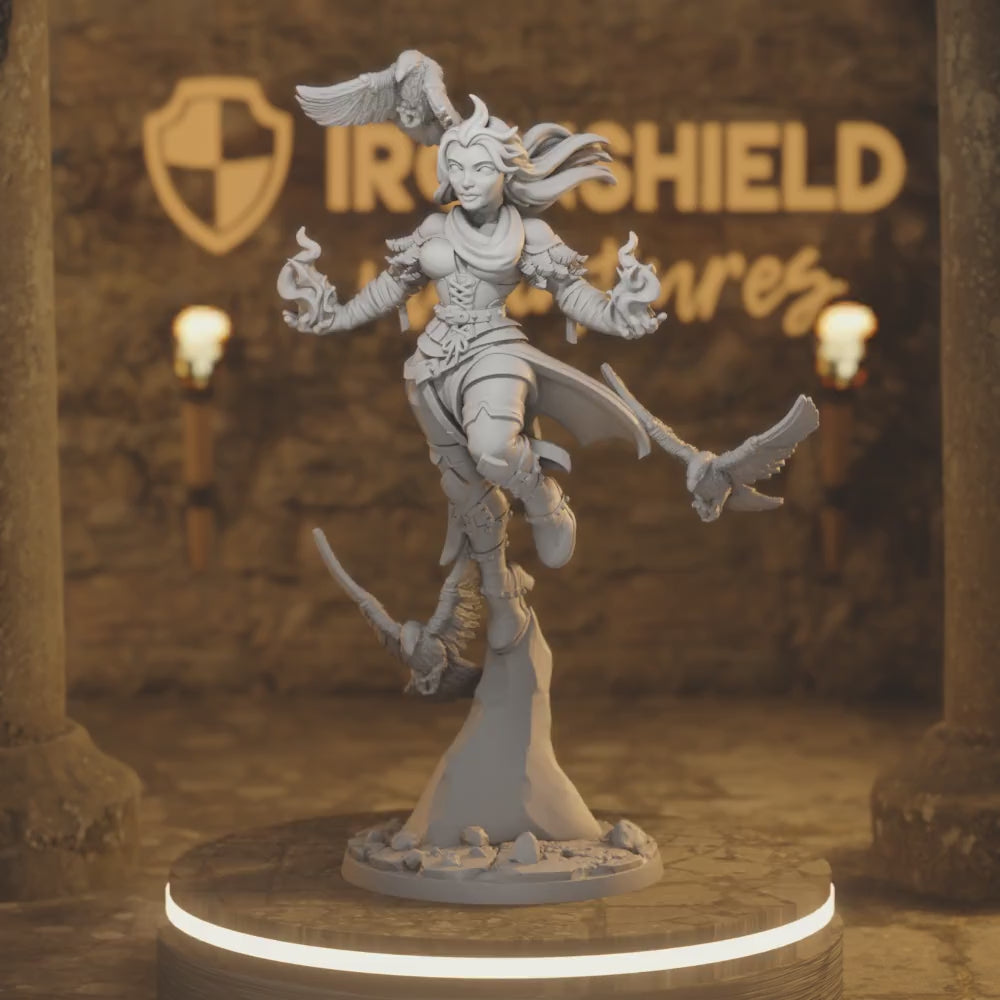 Genevieve Female Druid Bird Charmer Shaman — 360° rotating view of 3D printed DnD miniature