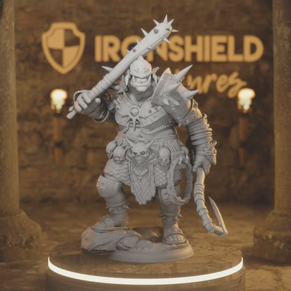 Orc War Captain Barbarian Fighter - Bruz — 360° rotating view of 3D printed DnD miniature