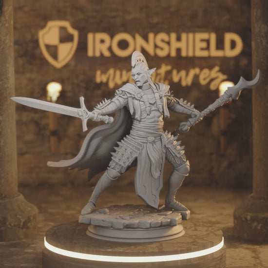 Blessed  – Drow Vanguard with Greatsword — 360° rotating view of 3D printed DnD miniature