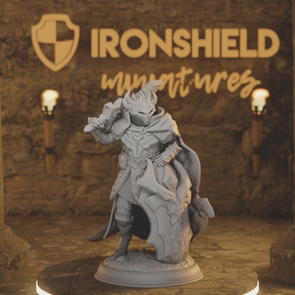 Horakthar  - Dragon Commander Defender Sword and Shield — 360° rotating view of 3D printed DnD miniature