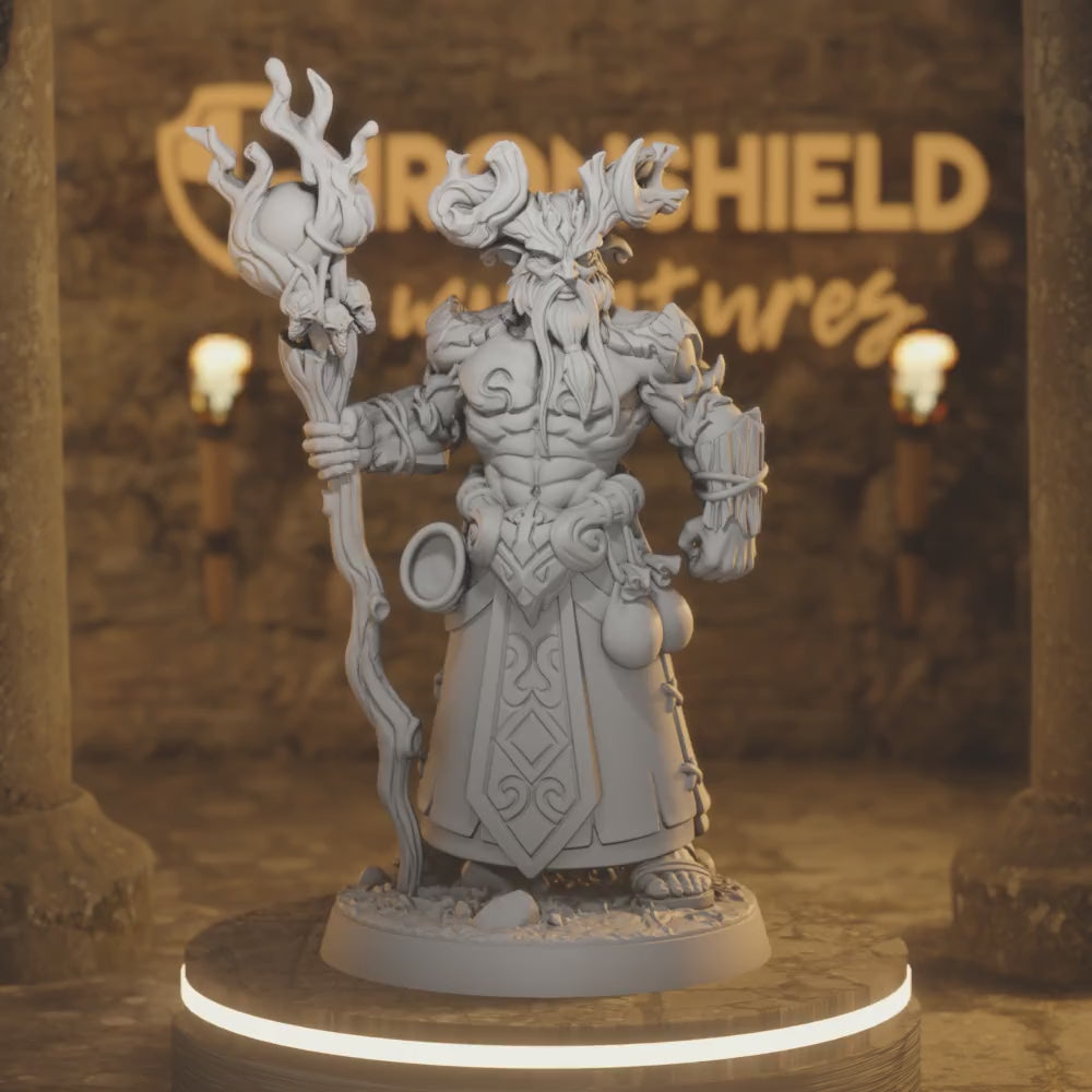 Aerlin - Druid Mage Forest Wizard — 360° rotating view of 3D printed DnD miniature