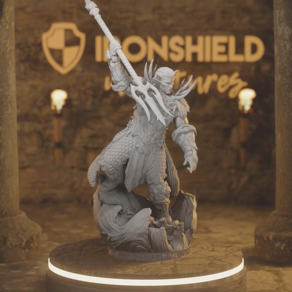 Water Genasi Warrior - Torrent — 360° rotating view of 3D printed DnD miniature