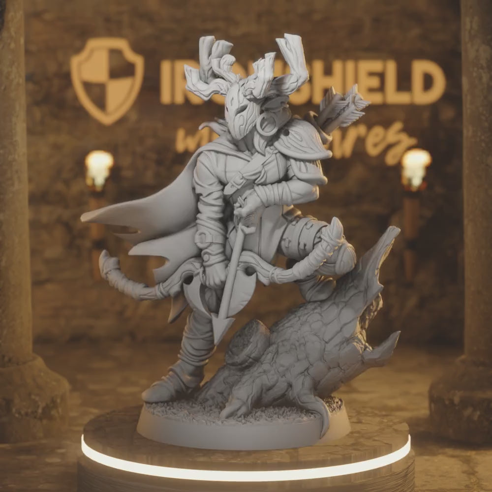 Sureflight - Elf Ranger Archer Forest Masked — 360° rotating view of 3D printed DnD miniature