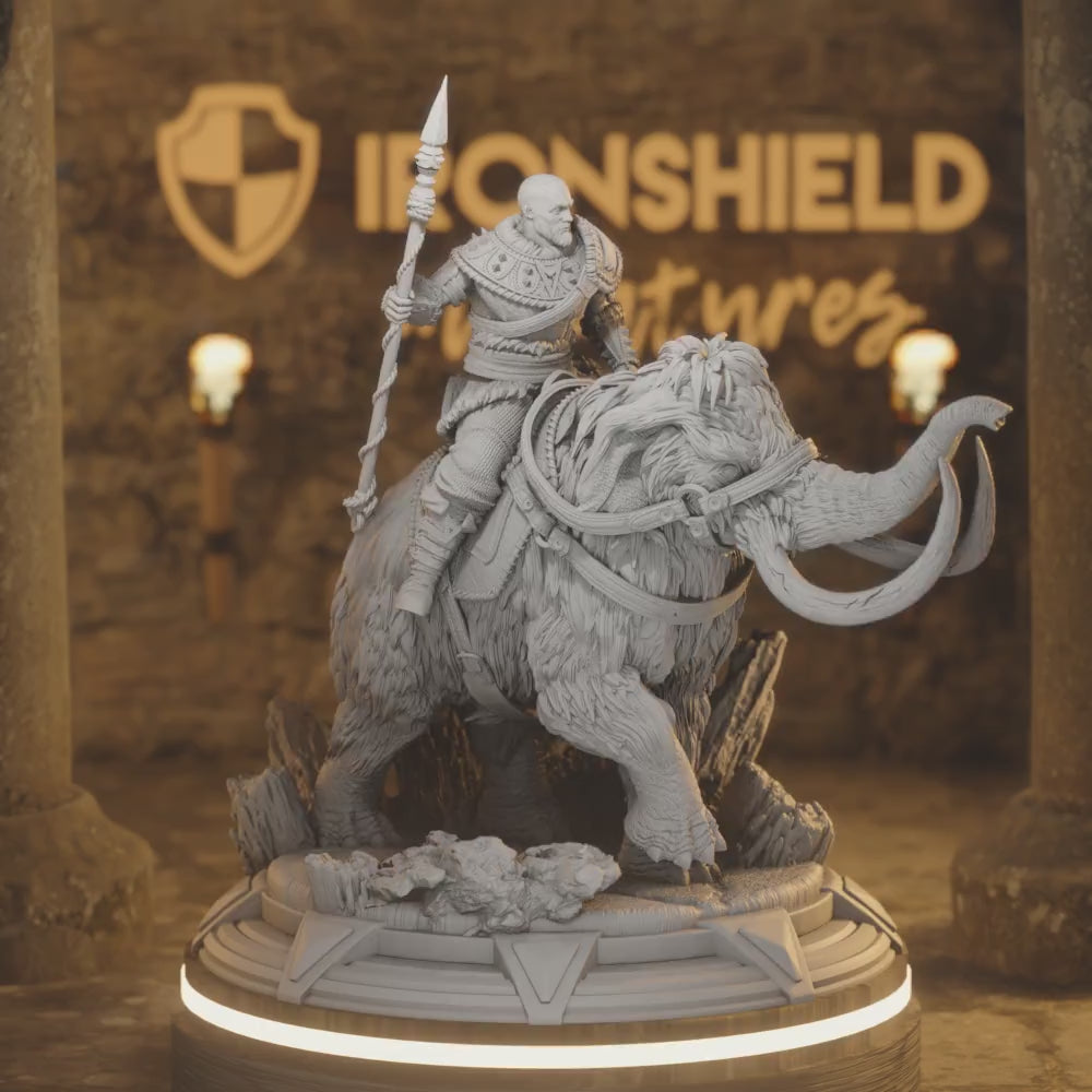 Goliath Mammoth Rider -Touches-the-Sky Warrior — 360° rotating view of 3D printed DnD miniature