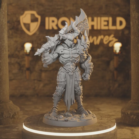 Astorath Undead Knight Demon Fighter Barbarian — 360° rotating view of 3D printed DnD miniature