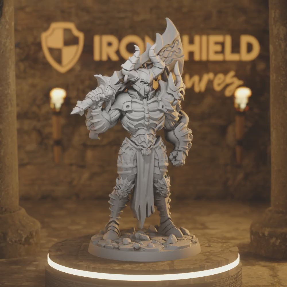 Astorath Undead Knight Demon Fighter Barbarian — 360° rotating view of 3D printed DnD miniature