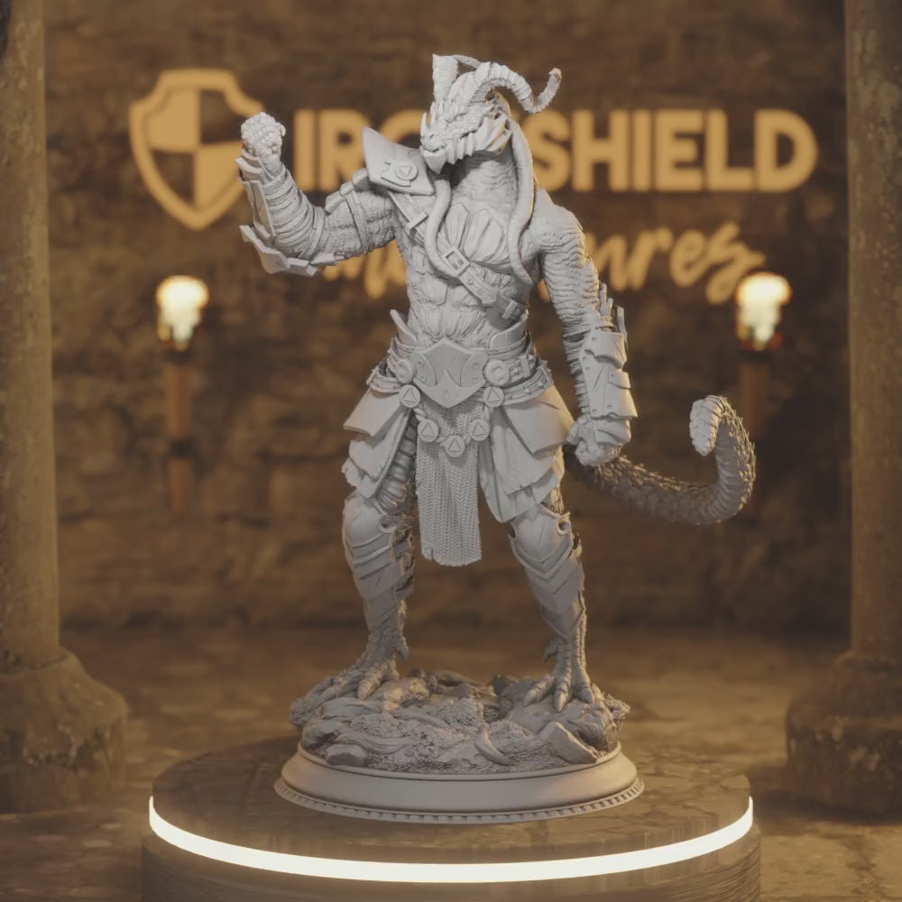 Vaakrin Dragonfolk Beastfolk Barbarian — 360° rotating view of 3D printed DnD miniature