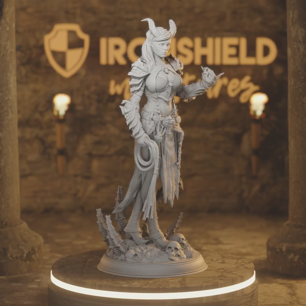 Tiefling Fiend Warlock - Skardi Demon Devil — 360° rotating view of 3D printed DnD miniature