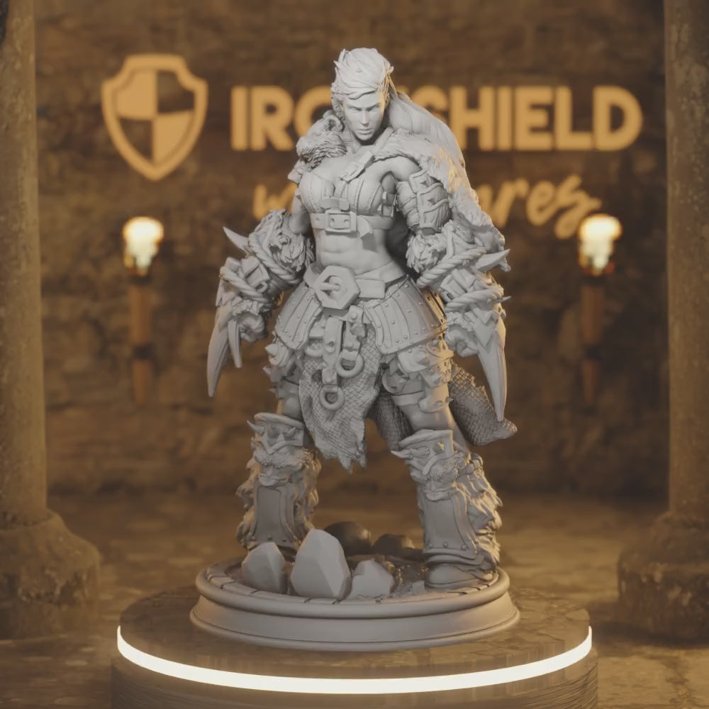 Human Fighter Barbarian - Hilda Bjornstain — 360° rotating view of 3D printed DnD miniature