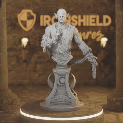BUST - Uxas – Blind Drow Monk 120mm tall — 360° rotating view of 3D printed DnD miniature