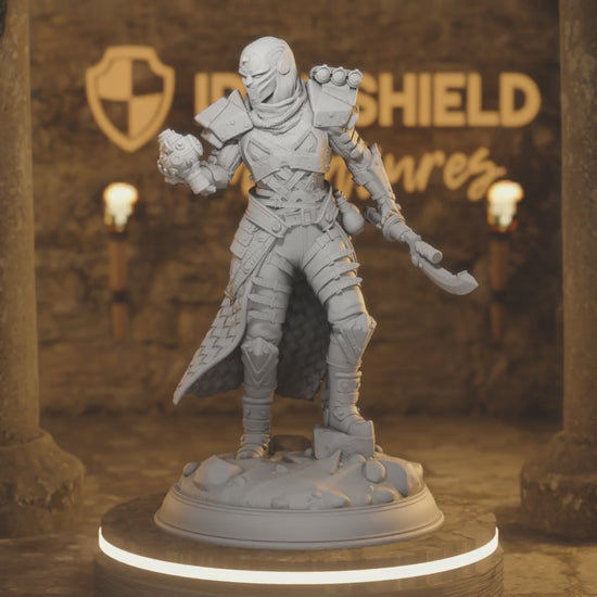Aeus Warforged Artificer Fighter Invictus — 360° rotating view of 3D printed DnD miniature