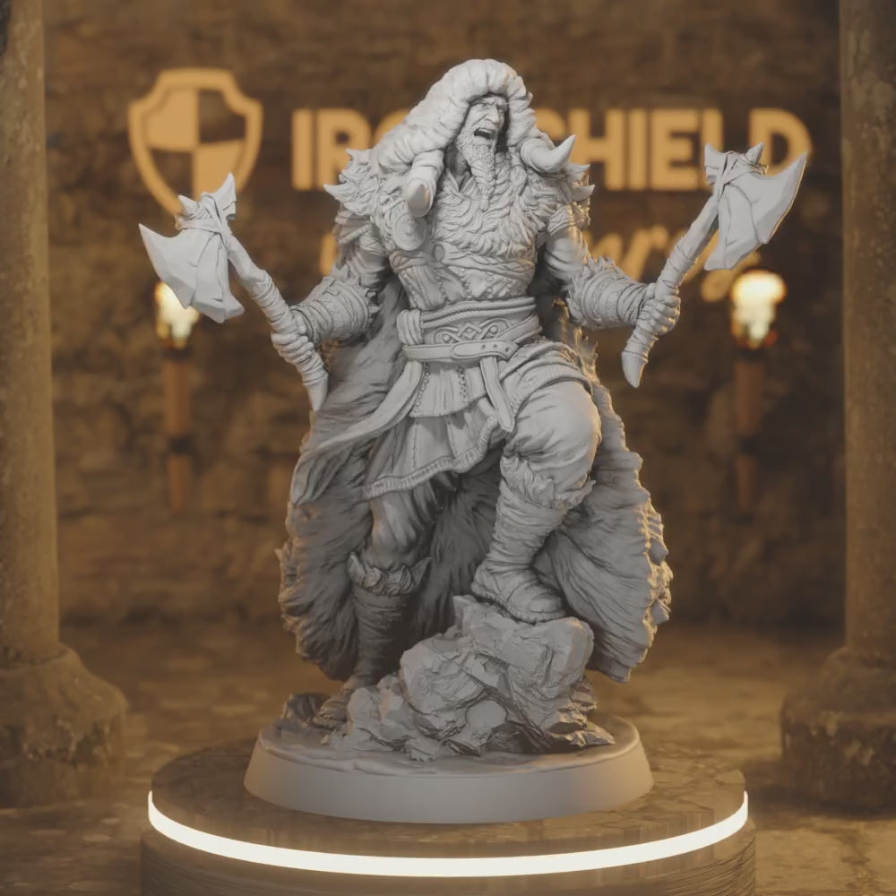 Jyaakko – Clan Johtaa – Shamanic Leader Berserker Warchief — 360° rotating view of 3D printed DnD miniature